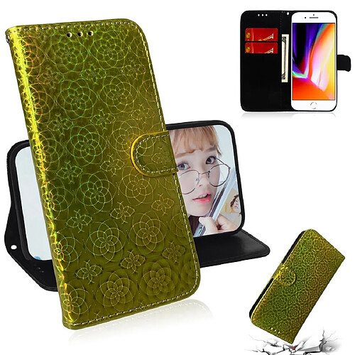 Wewoo Housse Coque Pour iPhone 7 Plus / 8 Plus couleur unie boucle colorée magnétique horizontale étui en cuir PU avec titulaire et fentes cartes et portefeuille et lanière or