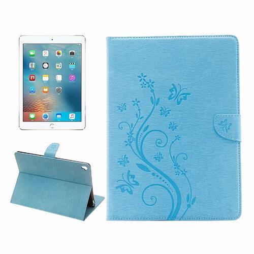 Wewoo Smart Cover bleu pour iPad Pro 9.7inch fleurs pressées motif de papillon flip horizontal PU étui en cuir avec boucle magnétique et titulaire fentes cartes porte-monnaie