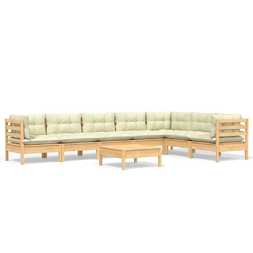 Maison Chic Salon de jardin 8 pcs + coussins - Mobilier/Meubles de jardin - Table et chaises d'extérieur crème Bois de pin solide -MN93644