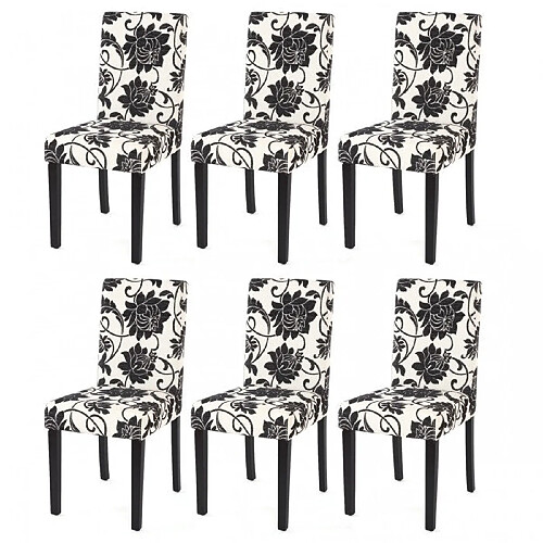 Decoshop26 Lot de 6 chaises de salle à manger en tissu imprimé blanc&noir pieds foncés CDS04222