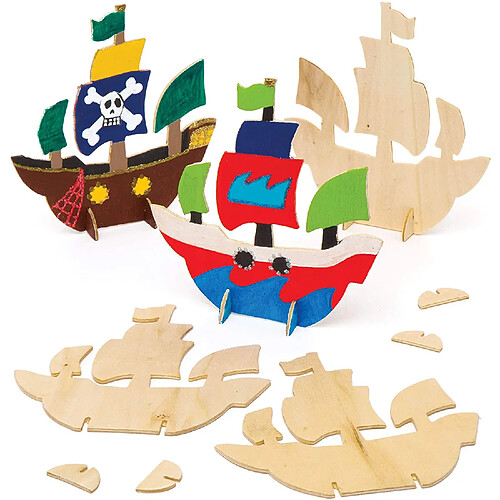 Baker Ross- Lot de 6 Bateaux de Pirates en Bois, AW621, 6 Pack