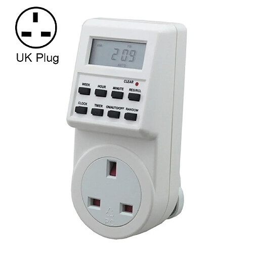 Wewoo Prise électrique avec minuteur AC 230 V Maison Intelligente Plug-in LCD Affichage Horloge Heure D'été Fonction 12/24 Heures Changeable Temporisateur Interrupteur Socket, UK Plug