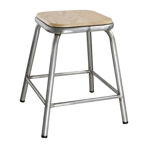 Tabouret Bas en Acier Galvanisé avec Assise en Bois - Lot de 4 - Bolero