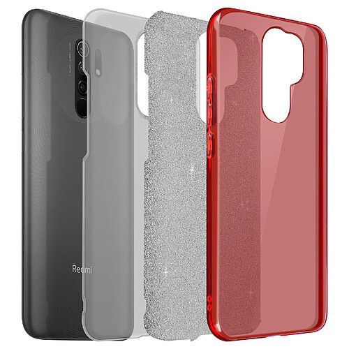 Avizar Coque pour Xiaomi Redmi 9 Paillette Amovible Silicone Semi-rigide rouge