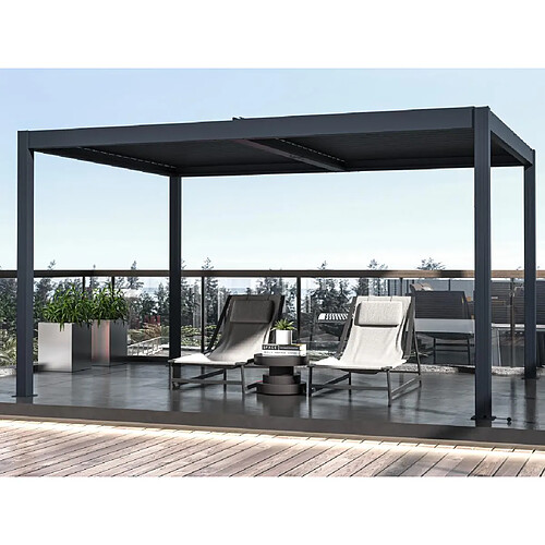 Vente-Unique Pergola bioclimatique autoportante électrique anthracite en aluminium avec lames orientables 12 m² - AMADORA