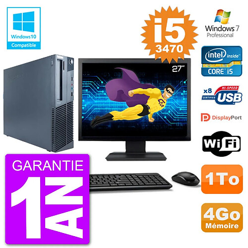 PC Lenovo M82 SFF Ecran 27" i5-3470 RAM 4Go Disque 1To Graveur DVD Wifi W7 · Occasion