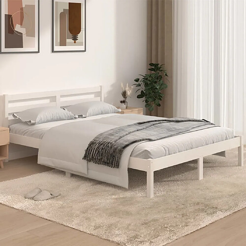 Maison Chic Lit adulte - Lit simple Cadre de lit,Structure du lit Contemporain Bois massif de pin 140x190 cm Blanc -MN82780