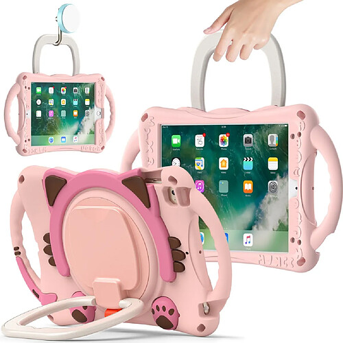 Coque en TPU + silicone avec béquille rotative robuste 3-en-1 rose/brun pour votre Apple iPad Mini/2/3/4/mini (2019) 7.9 pouces