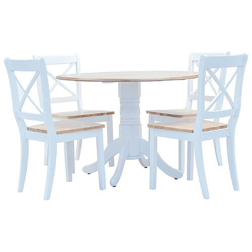 vidaXL Ensemble de salle à manger 5 pcs Bois d'hévéa Blanc et marron