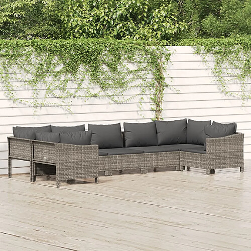 vidaXL Salon de jardin 7 pcs avec coussins Gris Résine tressée