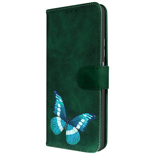 Avizar Étui pour Xiaomi Redmi Note 12 Portefeuille Simili Cuir Vert, Design Papillon