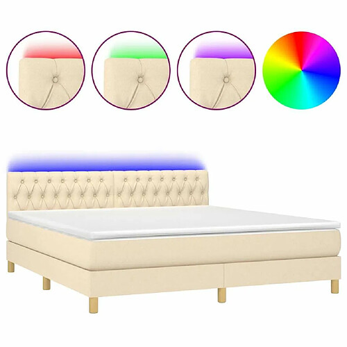 Maison Chic Lit adulte- Lit + matelas,Sommier à lattes de lit avec matelas LED Crème 180x200 cm Tissu -GKD78273