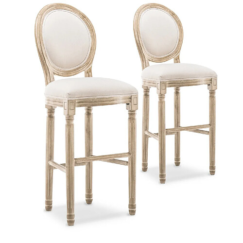 NC Lot de 2 chaises de bar médaillon Louis XVI tissu Beige