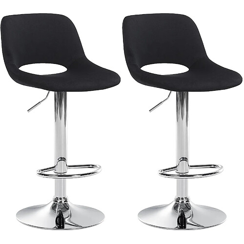 Decoshop26 Tabourets de bar chaises haute x2 avec repose-pieds en velours noir piètement métallique chromé 10_0004078