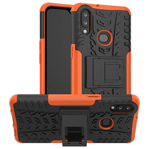 Wewoo Coque Pour Galaxy A10s Texture de pneu TPU antichoc + PC Housse de protection avec support Orange