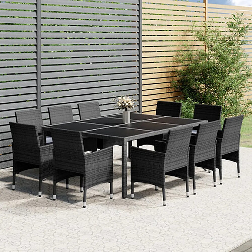 vidaXL Ensemble à manger de jardin 11 pcs résine tressée gris