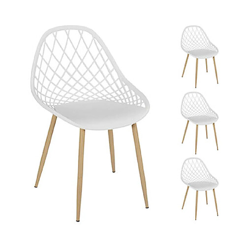 Mes Lot de 4 chaises de jardin 51x57x80 cm blanc et naturel - MALLY