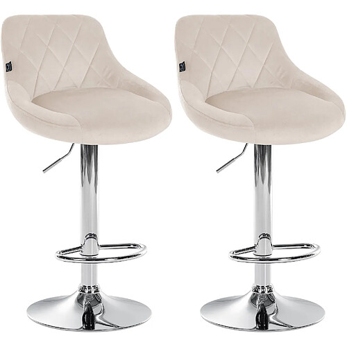 Decoshop26 Set de 2 tabourets de bar coutures décoratives losanges assise en velours crème et cadre en métal chromé TDB10769