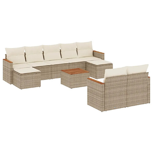 Maison Chic Salon de jardin avec coussins 10 pcs, Ensemble Tables et chaises de jardin, beige résine tressée -GKD922801