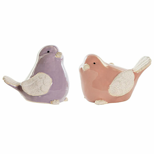 Figurine Décorative DKD Home Decor Porcelaine Orange Oiseau Mauve (14 x 10 x 9 cm) (14 x 11 x 12 cm) (2 pcs)