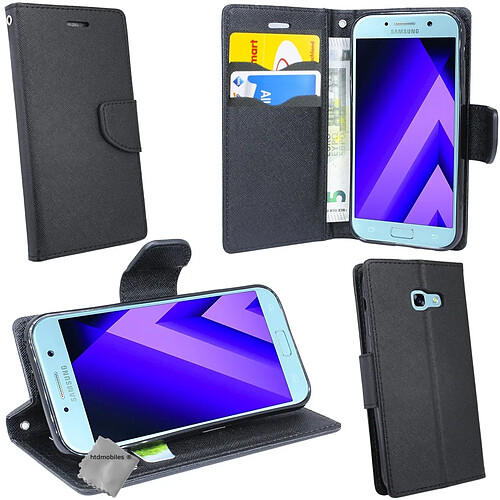 Htdmobiles Housse etui portefeuille pour Samsung Galaxy A5 (2017) + verre trempe - NOIR / NOIR