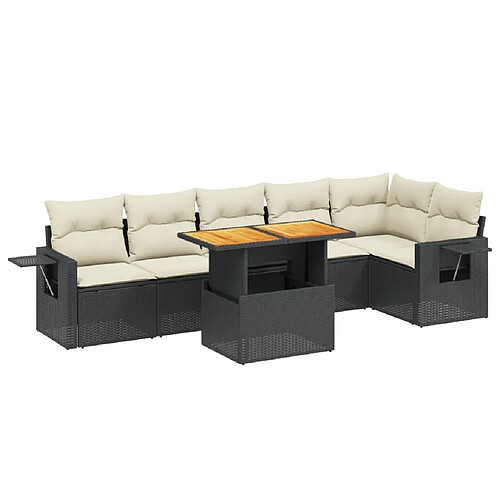 Maison Chic Ensemble Tables et chaises d'extérieur 7pcs avec coussins,Salon de jardin noir résine tressée -GKD237663