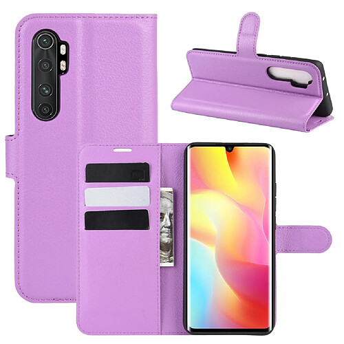 Etui en PU peau de litchi magnétique avec support violet pour votre Xiaomi Mi Note 10 Lite