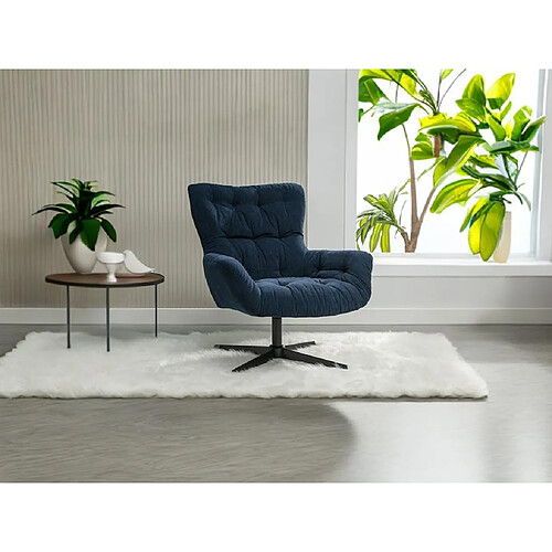 Vente-Unique Fauteuil pivotant en tissu bleu nuit OPHELIE