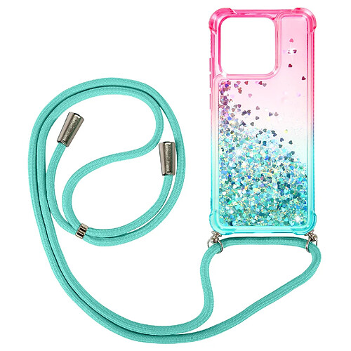 Avizar Coque Cordon Redmi 10C Paillettes Liquides Silicone Bumper Bleu / Rose