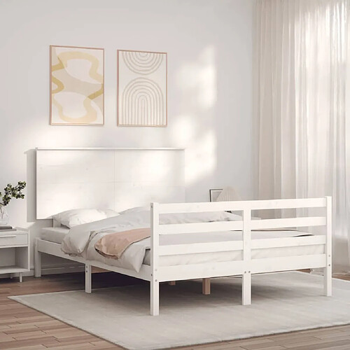 Maison Chic Lit adulte - Cadre Structure de lit avec tête de lit Contemporain blanc 140x200 cm bois massif -MN79677