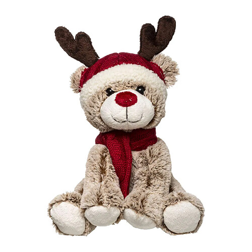 Atmosphera, Createur D'Interieur Peluche de Noël Ours avec écharpe et bonnet renne - H. 35 cm - Marron et rouge