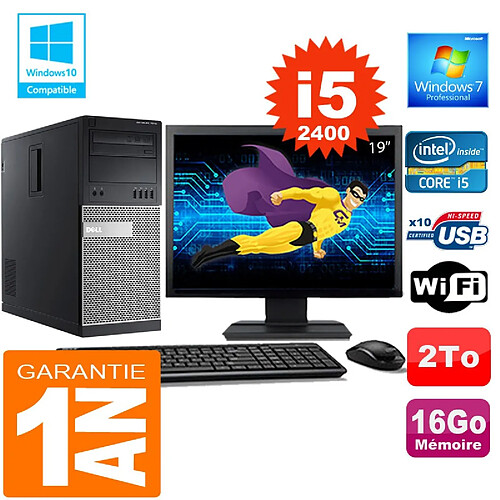 PC Tour DELL 7010 Core I5-2400 Ram 16Go Disque 2 To Wifi W7 Ecran 19" · Occasion