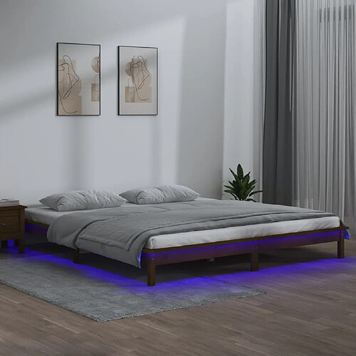 vidaXL Cadre de lit à LED sans matelas 200x200 cm bois massif