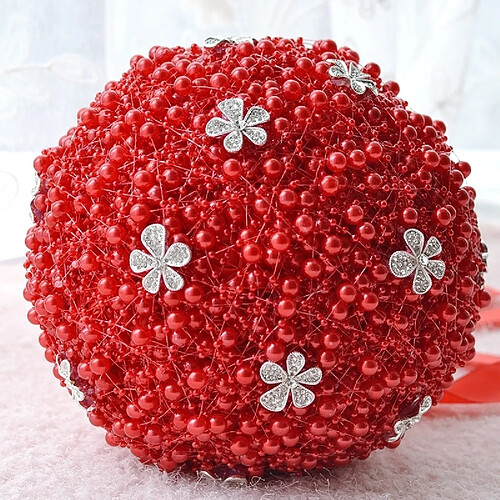 Wewoo Mariage tenant des fleurs de rouge perle accessoires de bouquet de mariée demoiselle d'honneur strass fournitures de décoration de de partie, diamètre: 20cm