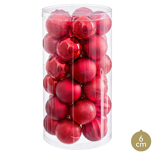 BigBuy Home Boules de Noël Rouge Plastique Ø 6 cm (30 Unités)