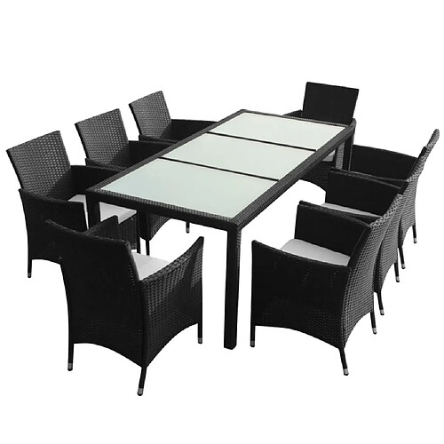 Maison Chic Mobilier à dîner 9 pcs de jardin avec coussins - Ensemble table et chaises d'extérieur - Salon/Mobilier de jardin classique Résine tressée Noir -MN77766