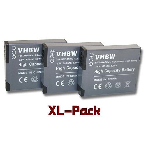 vhbw Lot de 3 batteries 900mAh (3.6V) pour appareil photo Panasonic Lumix DMC-TZ58, DMC-TZ71 Remplace: DMW-BCM13, DMW-BCM13E, DMW-BCM13PP.