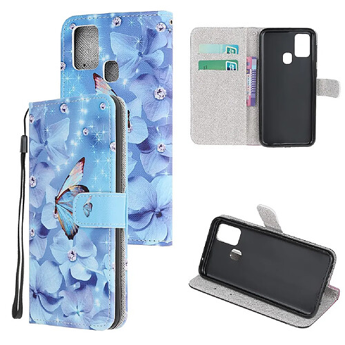 Etui en PU impression de motif texture croisée papillon et fleurs pour votre Samsung Galaxy M21/M30s