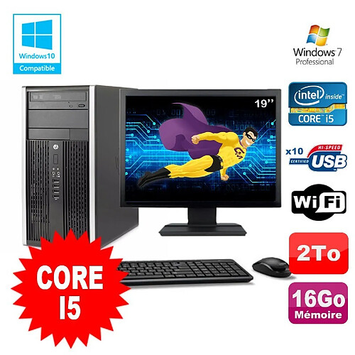 Lot PC Tour HP 8200 Core I5 3.1Ghz 16Go 2To Graveur WIFI W7 + Ecran 19 · Occasion