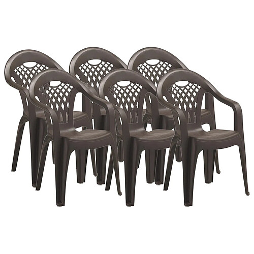 Pegane Lot de 6 chaises de jardin empilables en résine coloris Marron - Longueur 58 x Profondeur 54 x Hauteur 86 cm