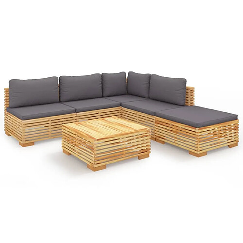 Maison Chic Salon de jardin 6 pcs + coussins - Mobilier/Meubles de jardin - Table et chaises d'extérieur Bois de teck solide -MN62577