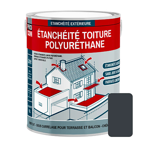 PRO COM Étanchéité toiture polyuréthane - Étanchéité toit terrasse, toit plat PROCOM-3.5 Kg-Ardoise (RAL 7016)