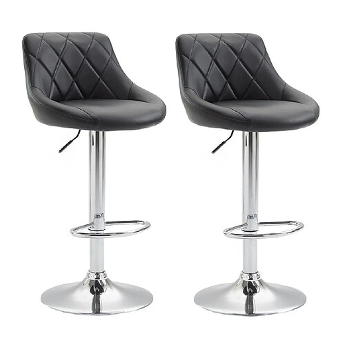 Decoshop26 2x Tabourets de bar en synthétique noir pivotant avec repose-pieds TDB10085