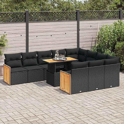 vidaXL Ensemble de canapés de jardin 11 pcs et coussins rotin acacia