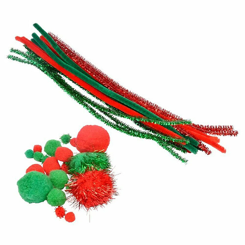 Paris Prix Assortiment de Chenilles Pompons Rouge & Vert