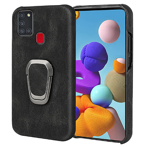 Coque en TPU + PU anti-rayures avec béquille à anneau rotatif noir pour votre Samsung Galaxy A21s