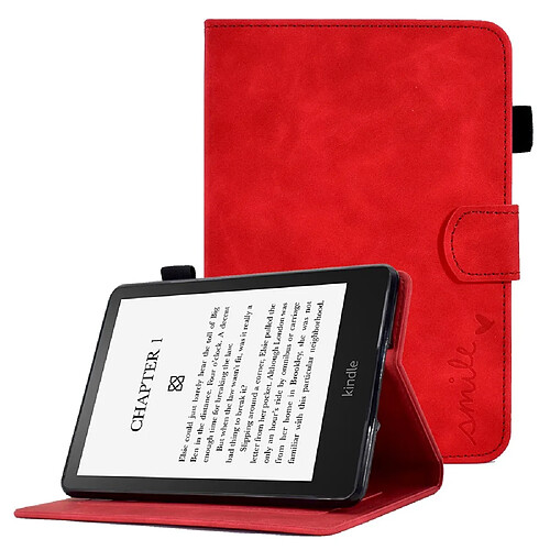 Etui en PU motif coeur d'amour avec support et porte-carte pour votre Amazon Kindle Paperwhite 5 (2021) - rouge