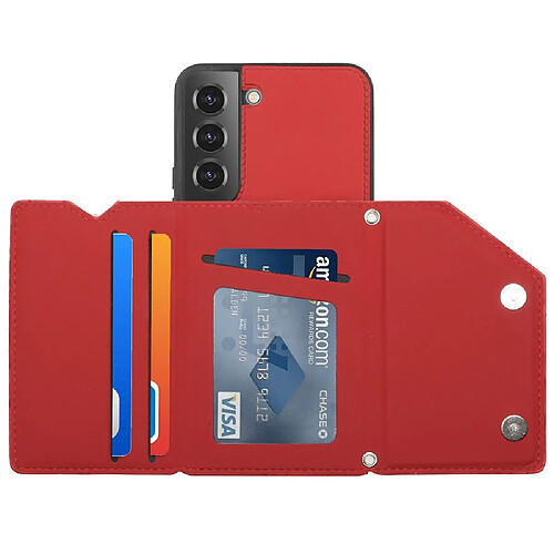 Coque en TPU + PU avec béquille et sangle rouge pour votre Samsung Galaxy S22 Plus 5G