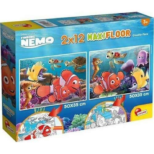 Lisciani - Disney Puzzle Nemo - 2 Maxi Puzzles de 12 Pièces - Double Face - Verso A Colorier - Jeu Educatif - A partir de 3 ans