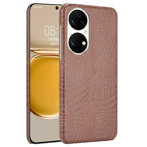 Coque en TPU + PU texture croco marron pour votre Huawei P50 Pro